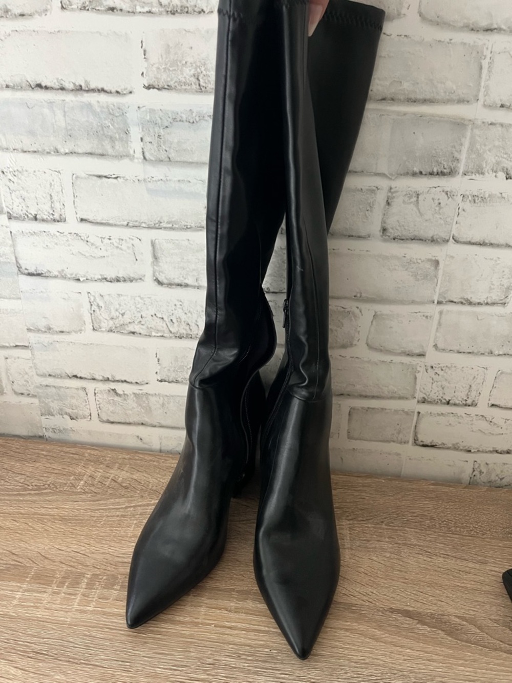 Steve Madden -  Black Knee-High Pointed Toe Block Heel Boots - Picture 3 of 3